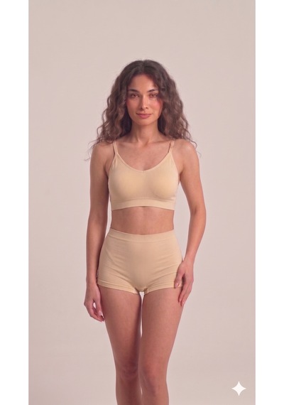 Westicgiyim İnce Askılı Dikişsiz Büstiyer Kadın Seamless Crop Top Esnek, Rahat, Günlük Kullanım Bej