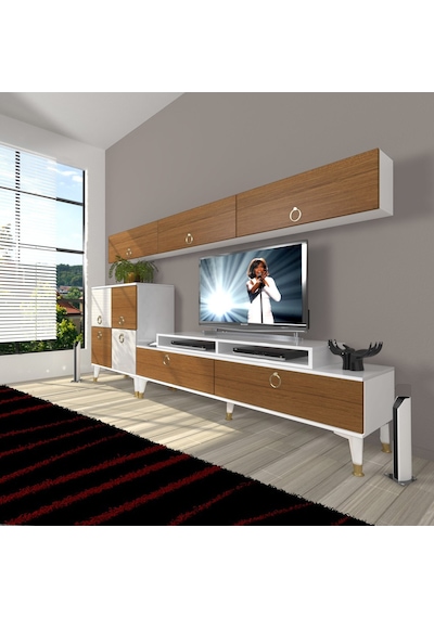 Decoraktiv Ekoflex 8 Mdf Gold Tv Ünitesi Tv Sehpası Beyaz - Ceviz