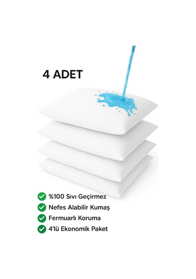 Yastık Alezi Su Geçirmez Ses Yapmaz Yastık Alez Kılıfı 4 Adet Beyaz