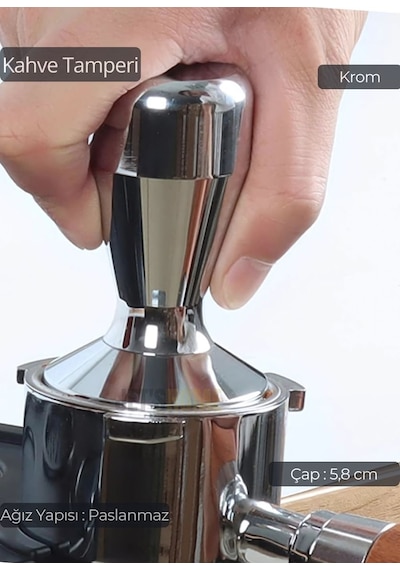 Tamper Krom Kaplama Kahve Tamperi 58 Mm Diğer