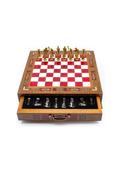 Saklamalı - 147 - Satranç Roma Oymalı Sc38s - 32cm, Kırmızı Tahta - Muratech - - Sc32k