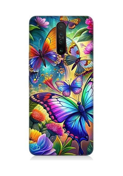 Xiaomi Poco X2 Uyumlu Çiçekler Arasında Kelebekler Desenli Silikon Kılıf Çok Renkli