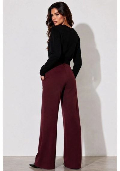 Dıanna Kadın Wide Leg Detay Dikiş Esnek Palazzo Pantolon Bordo