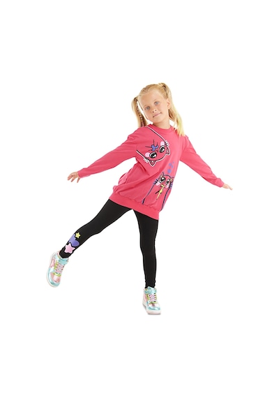 Denokids Kanka Kediler Kız Çocuk Pembe T-shirt Siyah Tayt Takım Pembe - Siyah
