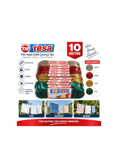 Tesa Çelik Çamaşır İpi 10mt.-renkli - 9047110919090 Karışık/Çok Renkli