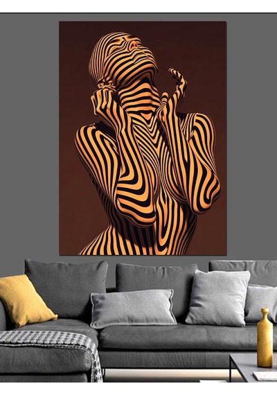 Ahşap Tablo Çizgili Modern İnsan Silüeti