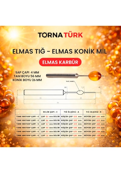Tesbih Elmas Tığ - Elmas Konik Mil İşleme Ekipmanı Metalik Gümüş