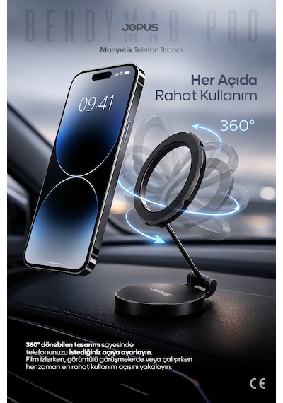 JOPUS 360° Dönebilen Magsafe Uyumlu Araç İçi Telefon Tutucu Katlanabilir Ayarlanabilir Araba Cam Masa Üstü