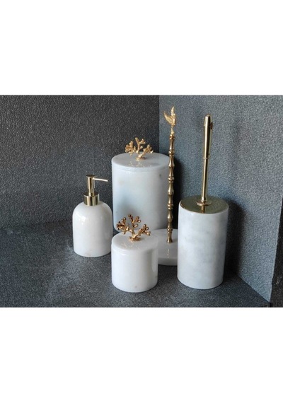 Beyaz Mermer Gold Başak Aksesuarlı 5'li Banyo Seti Beyaz