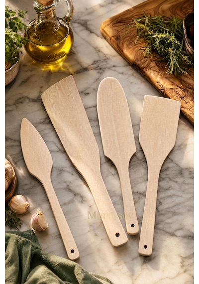 Doğal Diş Budak Ağacı Ahşap Tahta Kaşık Spatula Seti Ağaç Kaşık 4 Lü Set Dşb-103 Ahşap