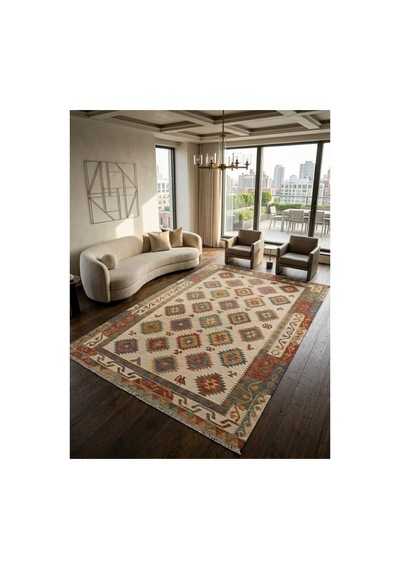 Dekoratif Halı Kaymaz Taban Leke Tutmaz Yıkanabilir Kilim Özel Ölçü Salon Halısı 3053 Çok Renkli