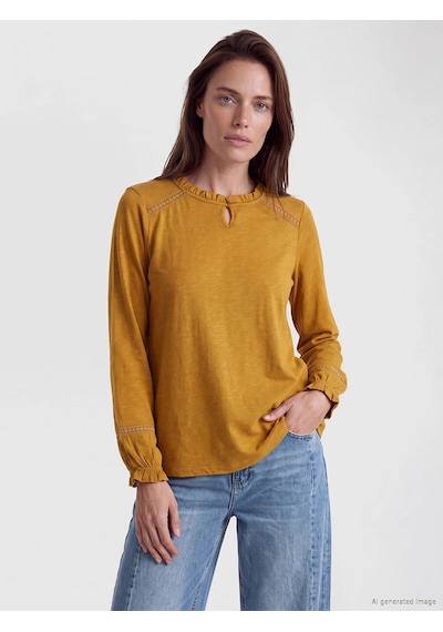 LC Waikiki Lcw Grace Sarı Fırfırlı Bisiklet Yaka Nakışlı Bluz Dark Yellow