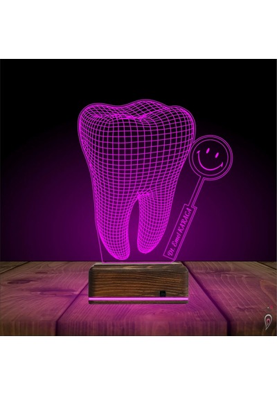 Luvivia Smile Diş Hekimi Diş Doktoru Hediye Kişiye Özel 3d Lamba - Masa Gece Lambası V2 Şeffaf