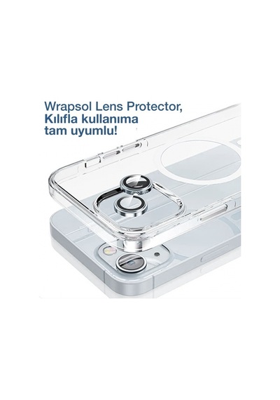 Wrapsol Apple Uyumlu iPhone 15 Plus Kolay Uygulama Aparatlı Kamera Lens Koruyucu Mavi