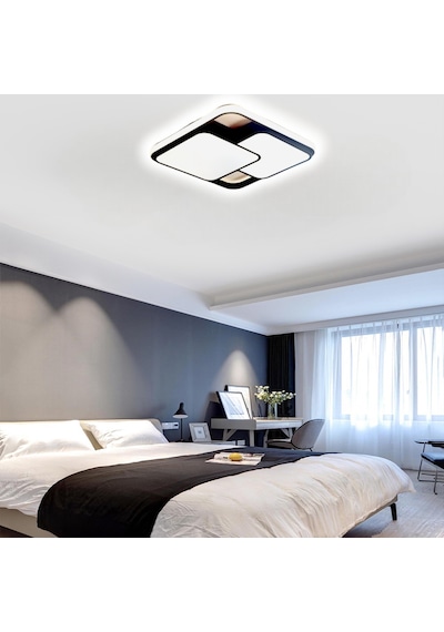 Catluz 50X50 CM Siyah 2'li Kare Led Tavan Lambası Avize Modern Aydınlatma 3 Işık Rengi Kumandalı Siyah
