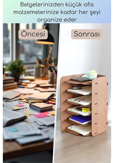 Tr Dosya Düzenleyici Masa Üstü Organizer Ahşap Evrak Rafı Ceviz Renk Model 26, Eorganizer26 Genel