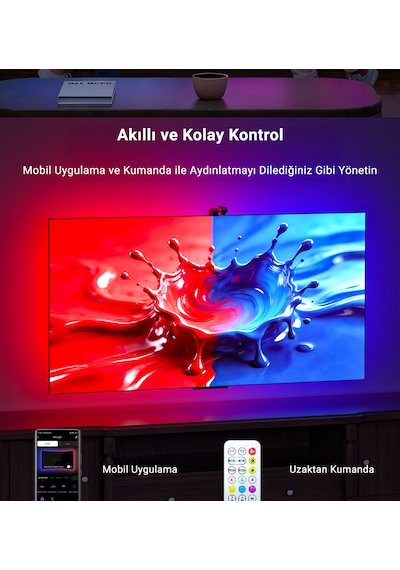 İdragon Tv Sync Rgbıc Ambilight Led Tv Arka Aydınlatma, 3.8 Metre, Mobil Uygulama Ve Kumanda Kontrollü, Müzik Senkronizasyonlu, 55-65 İnç Tv Uyumlu Dx23014 Çok Renkli
