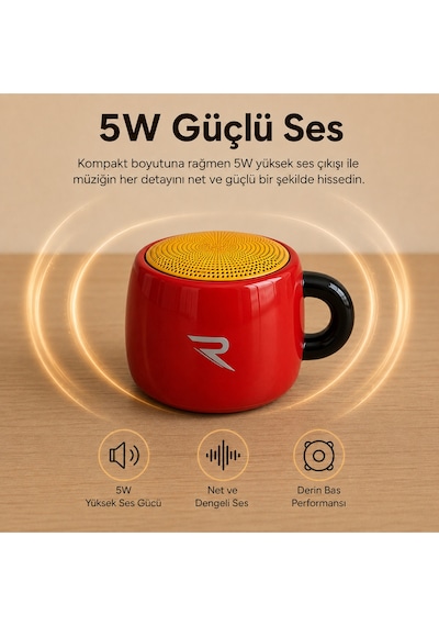 Kahve Kupa Tasarımlı Taşınabilir Hoparlör Mini Kablosuz Bluetooth Hoparlör Bluetooth 5.4 5w Güçlü Ses Soundcup Ry-sc01