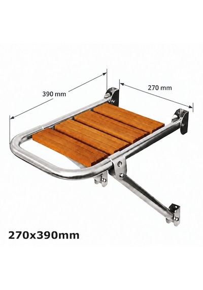 Goldsea Marine Tekne Platform Teak Boru Çapı 25mm Paslanmaz Çelik Aısı 316, Tik Çıtalı 39x27cm