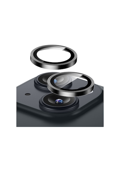 Apple Uyumlu iPhone  15 / 15 Plus Kamera Lens Koruyucu Siyah Siyah