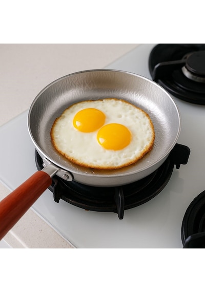 Qerhome Ahşap Saplı Gümüş Paslanmaz Çelik Sos Yumurta Tavası 16 Cm Gümüş