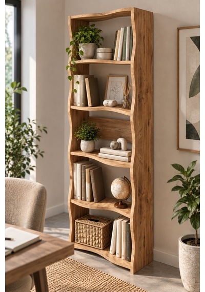 Sulorahome 5 Raflı Modern Dalgalı Tasarım Kitaplık Ve Dekoratif Raf Ünitesi Açık renkli ahşap Sulorahome 5 Raflı Modern Dalgalı Tasarım Kitaplık Ve Dekoratif Raf Ünitesi Açık renkli ahşap