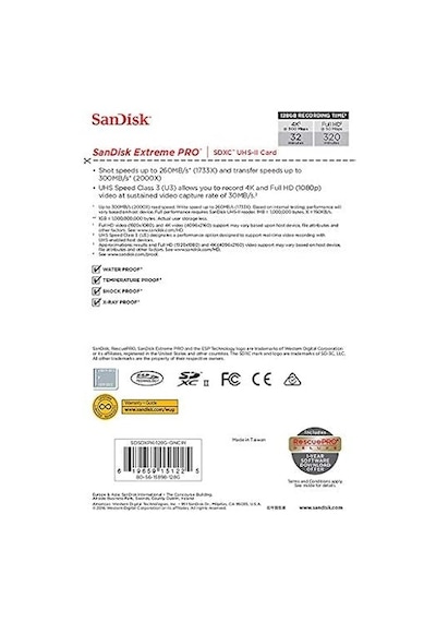 Sandisk 128gb Extreme Pro Hafıza Kartı, 300mb/sn'e Kadar - Sdsdxp