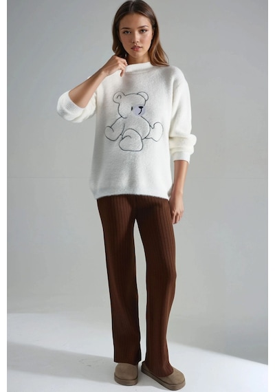 Hiccup My Fashıon Oversize Ayıcıklı Peluş Kazak Beyaz