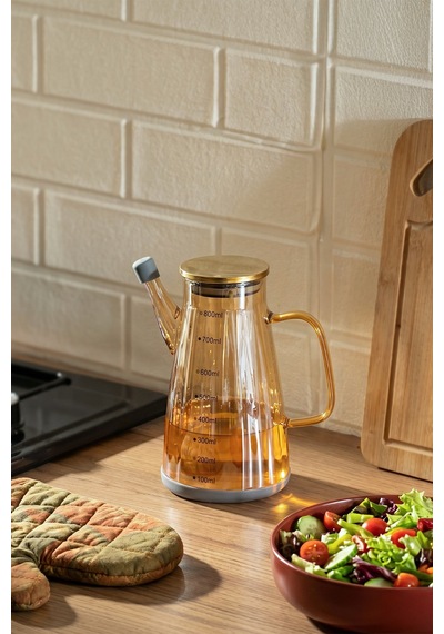 Porsima Yh009-d01 Metal Kapaklı Vakumlu Ölçekli Borosilikat Renkli Cam Yağdanlık - Sızdırmaz Yağlık Sirkelik 800ml Diğer