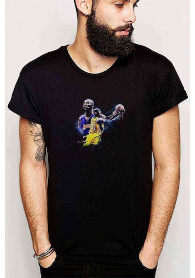 Kobe Bryant Simple Baskılı Siyah Erkek Tshirt