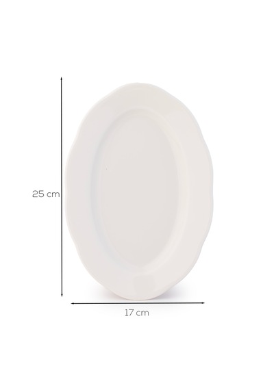 Porsima 4454 Yonca Porselen Kayık Tabak Seti - Oval Kahvaltılık Sunumluk Seti 25cm Beyaz