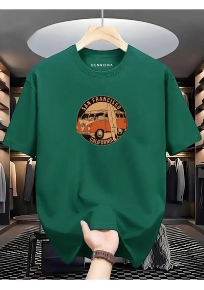 Woswos Baskılı Oversize Tişört Yeşil
