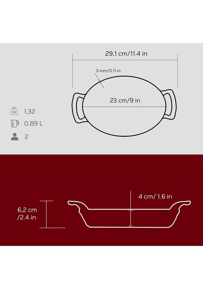 Lava Metal Oval Kuplu Döküm Tava 23x17, Kırmızı Diğer