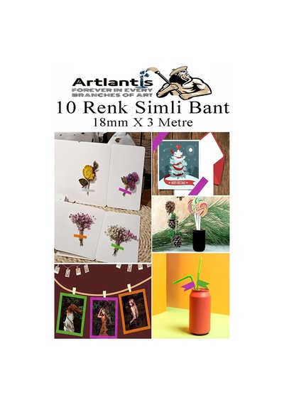 Renkli Simli Bant 10 Adet 1 Paket 10 Lu Simli Holgramlı Metalik Hobi Işıltılı Bantı Hediye Dekoratif 10 Rulo