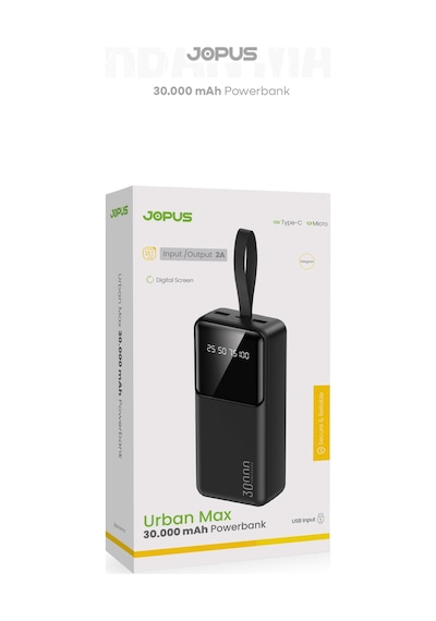 Jopus 30000mah Powerbank Lcd Ekranlı Taşıma Askılı Güçlü Taşınabilir Şarj Cihazı Siyah