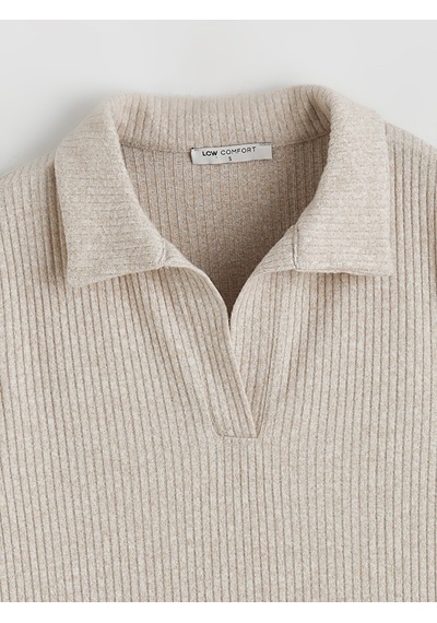 Lcw Comfort Bej Polo Yaka Fitilli Kadın Sweatshirt