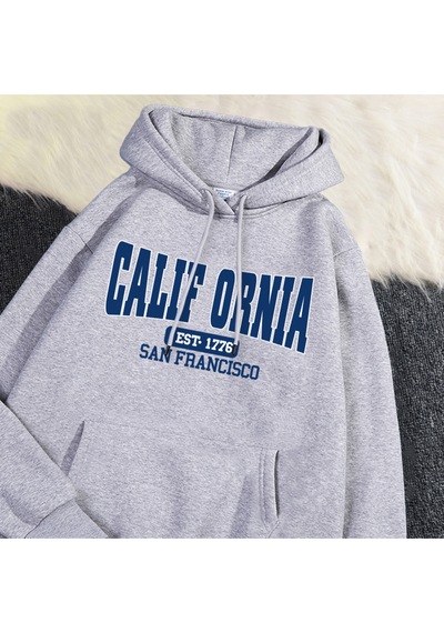 Startmore Startmoresonbahar Kış Kapüşonlular California Est 1776 San Francisco Baskılı Kazak Sıcak Polar R Gri
