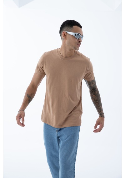 Erkek Pamuklu Kumaş Regular Fit Kesim Bisiklet Yaka T-shirt