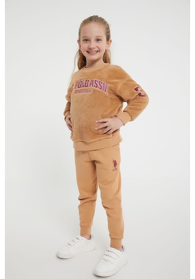 U S Polo Assn Lisanslı Camel Kız Çocuk Eşofman Takım Camel