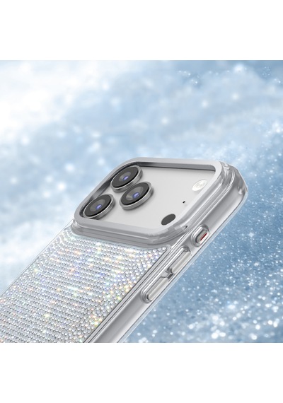 İphone 17 Pro Kılıf M-safe Özellikli El İşlemeli Swarovski Taşlı Zore Paris Riva Sert Pc Kapak Gümüş