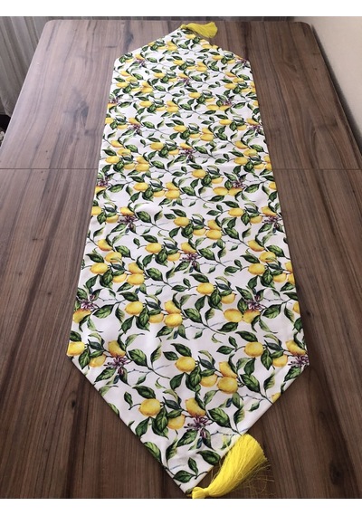 Yeşil Yapraklar Arasında Limon Desenli Runner Çok Renkli