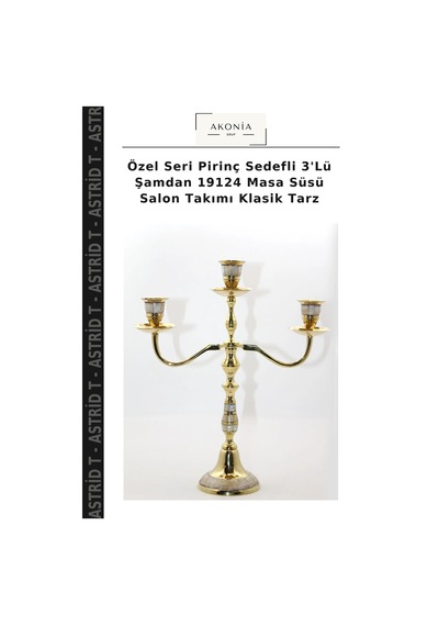 Özel Seri Pirinç Sedefli 3'lü Şamdan 19124 Masa Süsü Salon Takımı Klasik Tarz Çok Renkli