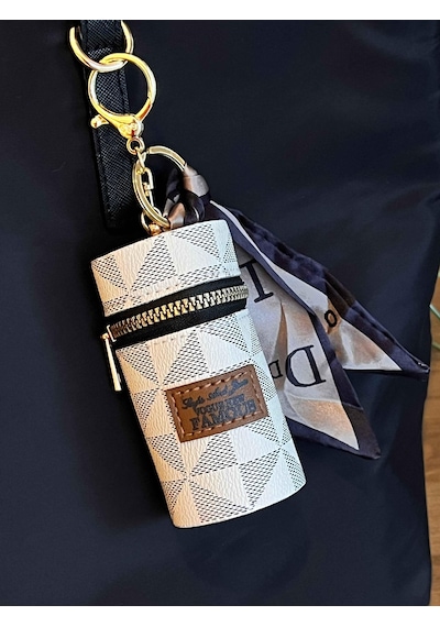 Mini Retro Ruj Çantası Charm Anahtarlık Beyaz
