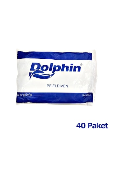 Dolphinn PE İş Temizlik Tek Kullanımlık Şeffaf Poşet Market Eldiven - Büyük Boy- 100 Adetlik 40 Paket
