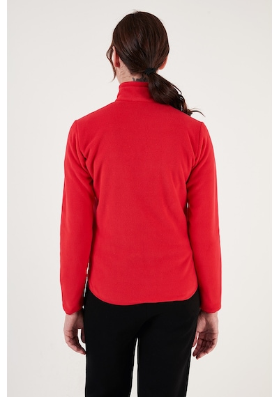 Lela Slim Fit Anti-Pilling Tüylenme Yapmayan Fermuarlı Cepli  Hırka Bayan Polar 5907002 Kırmızı