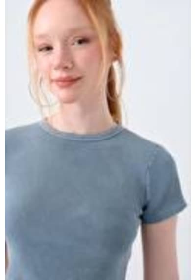 Kadın Crop T-shirt Lf2038433 Gri