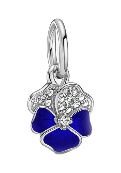 Nur Silver Lacivert Yaprak Detay Yonca Sallantılı Gümüş Charm Nur-bl09091