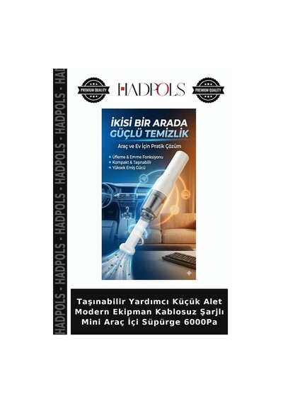Taşınabilir Yardımcı Küçük Alet Modern Ekipman Kablosuz Şarjlı Mini Araç İçi Süpürge 6000pa