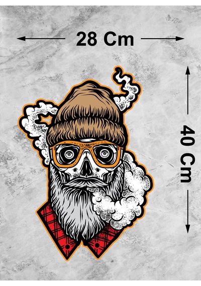 Gözlüklü Pipo Içen Kurukafa Sticker - Dede Kuru Kafa Oto Motosiklet Araba Sticker - 00160 40x28 Cm