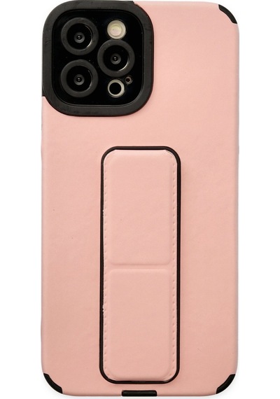 Newface Apple Uyumlu iPhone 12 Pro Max Kılıf Mega Standlı Silikon - Pudra pudra